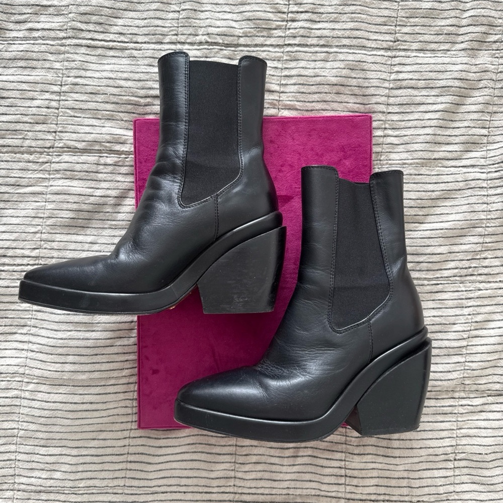 Frame Black Platform Block Heel Leather Boots 37